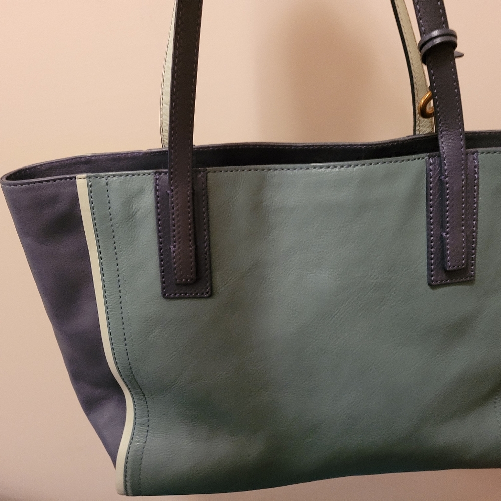 FOSSIL EMMA 2 TONE LEATHER TOTE